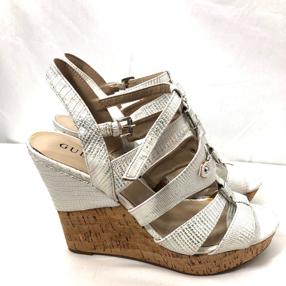 Guess women’s silver tone wedge sandals